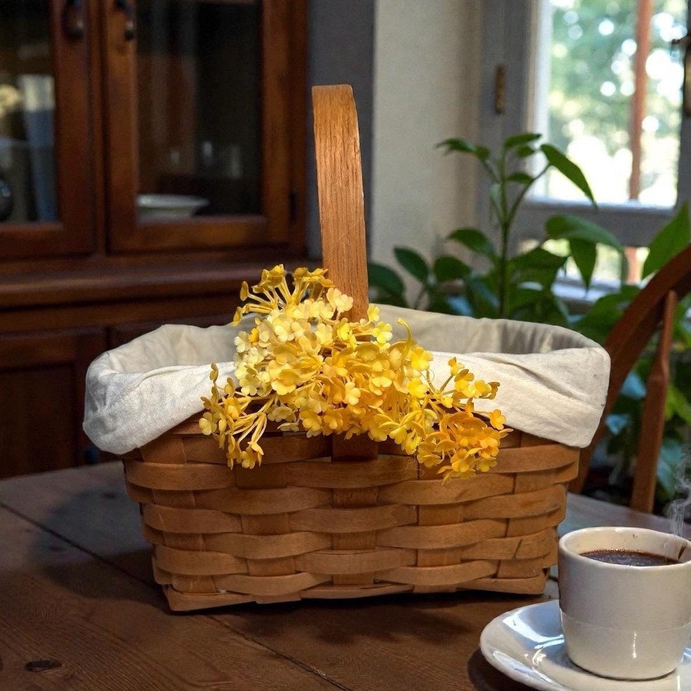 Vintage Longaberger 1987 Bread‎ Cracker Basket  Signed Hand Woven Yellow Flowers